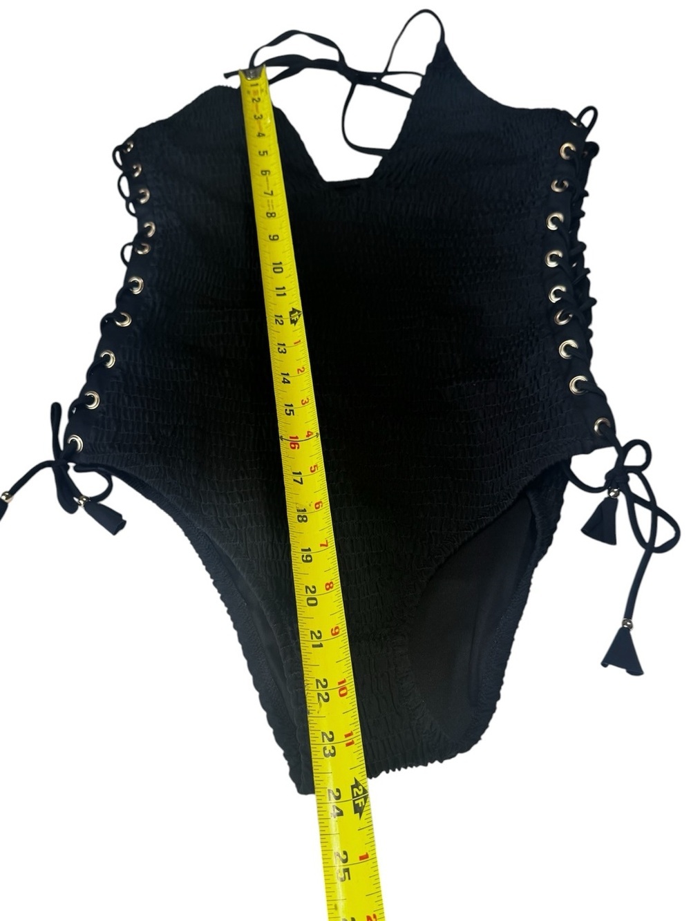 Victoria's Secret NEW Ensenada Smocked
LaceUp Halter Top M 1pc Black Swimsuit - Picture 15 of 16